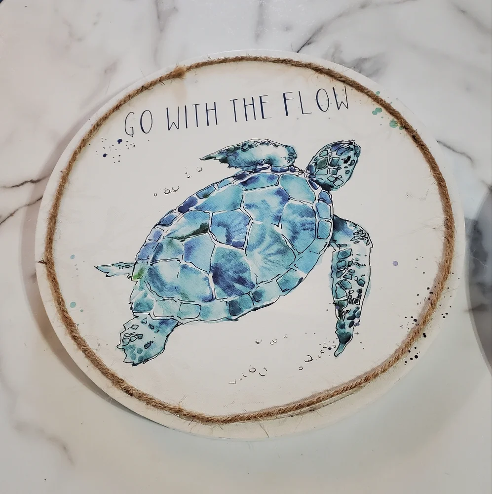 Lets Float Away Starfish & Sea Turtle Round Canvas Wall Decor